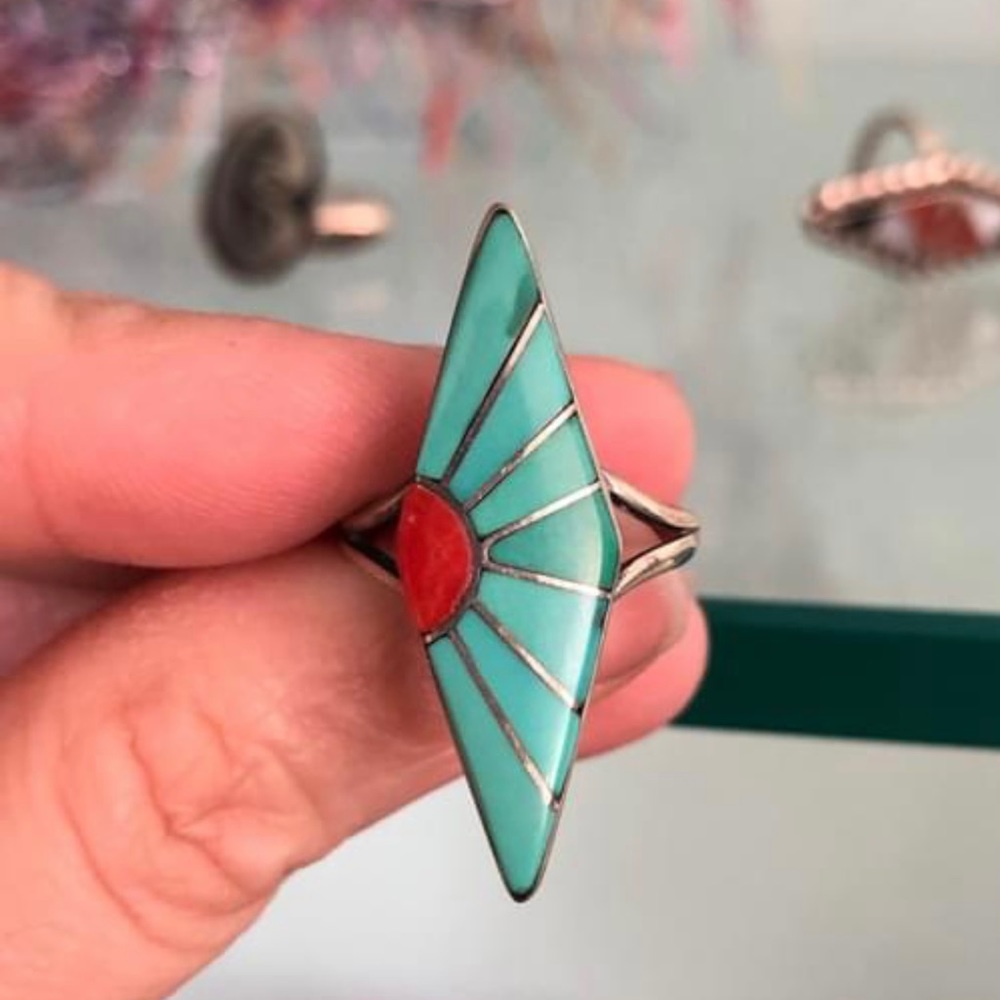 Turqouise sterling silver sun rays ring